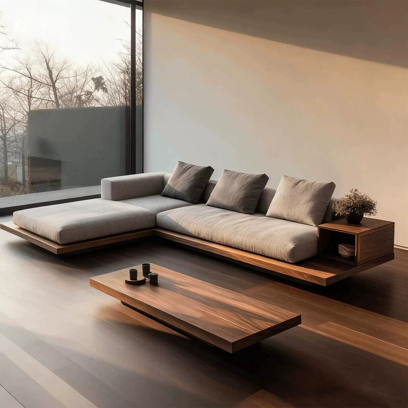 Song-Style Aesthetic Black Walnut Wood Sofa L-Shaped Corner Sofa Large-Sized Living Room Furniture New Chinese-Style Solid Wood Sofa