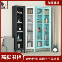 Light luxury wrought iron bookcase glass door Nordic style locker album trophy storage cabinet high foot floor locker