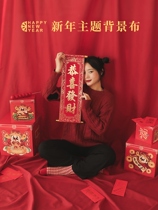 Chinese New Year photo items Small objects New Year Tiger New Year arrangement Ornament Red Background Cloth room Film studio shooting straight podcast room