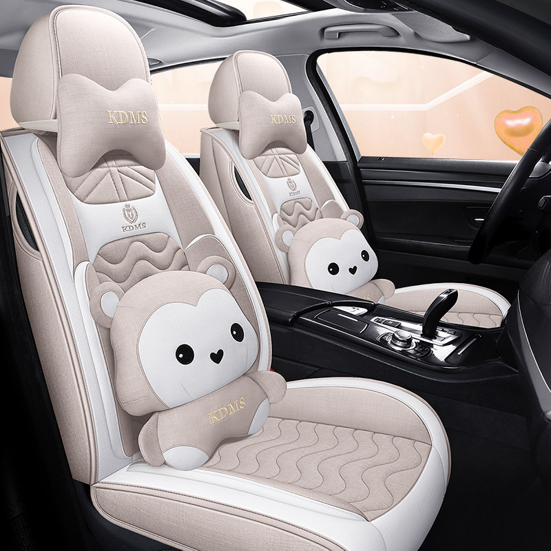 2022 new all-enclosed special cartoon seat cover car four seasons universal cushion male and female linen fabric seat cover
