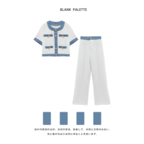 Blank palette) Salt Department Fried Street Suit Summer Dress Small Scent Wind Blouse Trousers salt can be sweet two-piece set