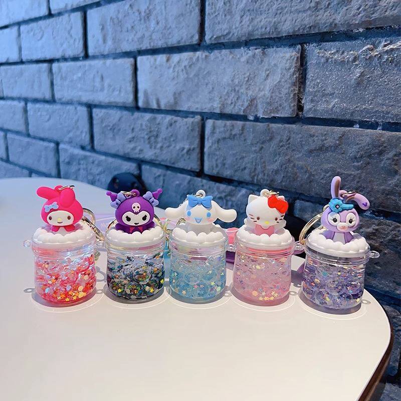 网红卡通KT水晶车钥匙扣女书包挂件小饰品入油流沙星黛露创意挂饰详情5