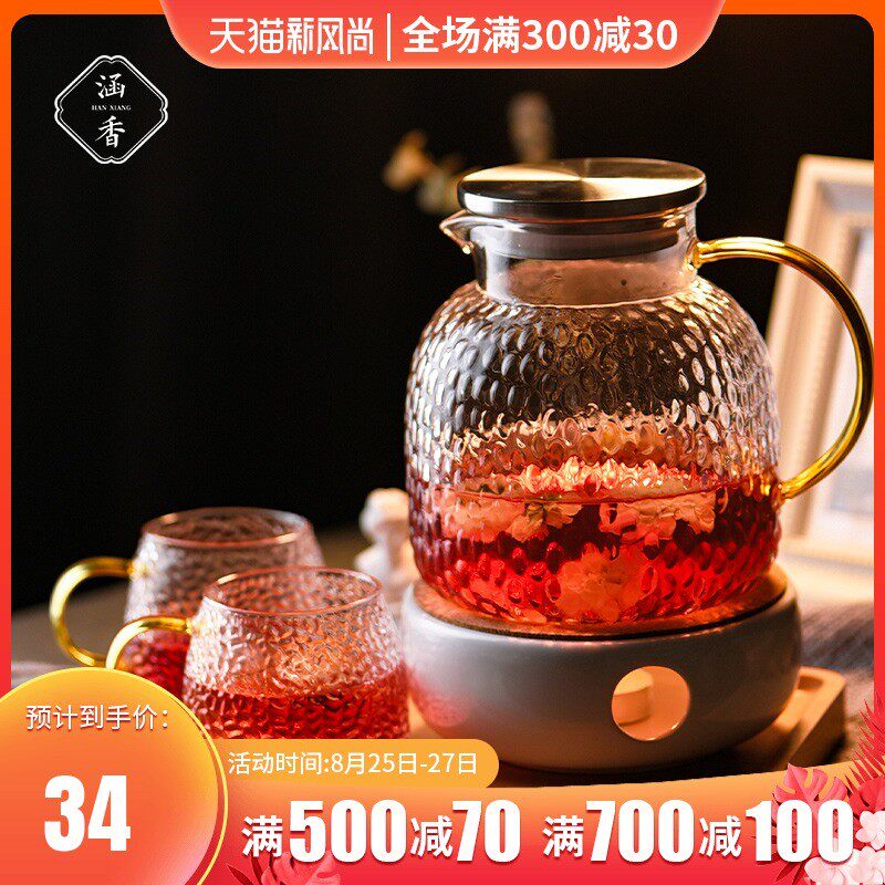 Light luxury fruit teapot set Flower teapot candle heating flower teacup English afternoon tea glass tea toilet fruit teapot