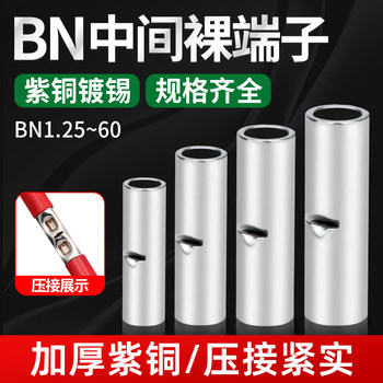 Bn Copper Pipe Terminal Block Wire Connector Terminal, Wire Splicing Tool, Connecting Tube, Straight-Through Bare Terminal, 0.5-22 Square Millimeters
