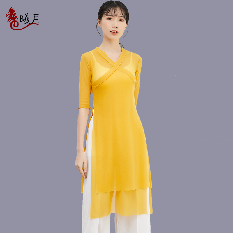 Chinese classical dance body rhyme long version net gauze clothing elegant dance training clothing female adult coat body dance clothing