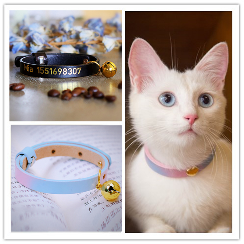 Cat-item ring handmade custom lettering anti-loss cute pet small bell Silent Genuine Leather Dog Item Ring Small Dog-Taobao