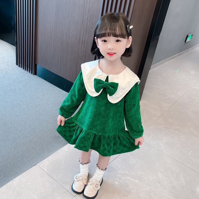 Girls spring dress girl baby spring foreign style green princess dress children's spring Korean casual skirt