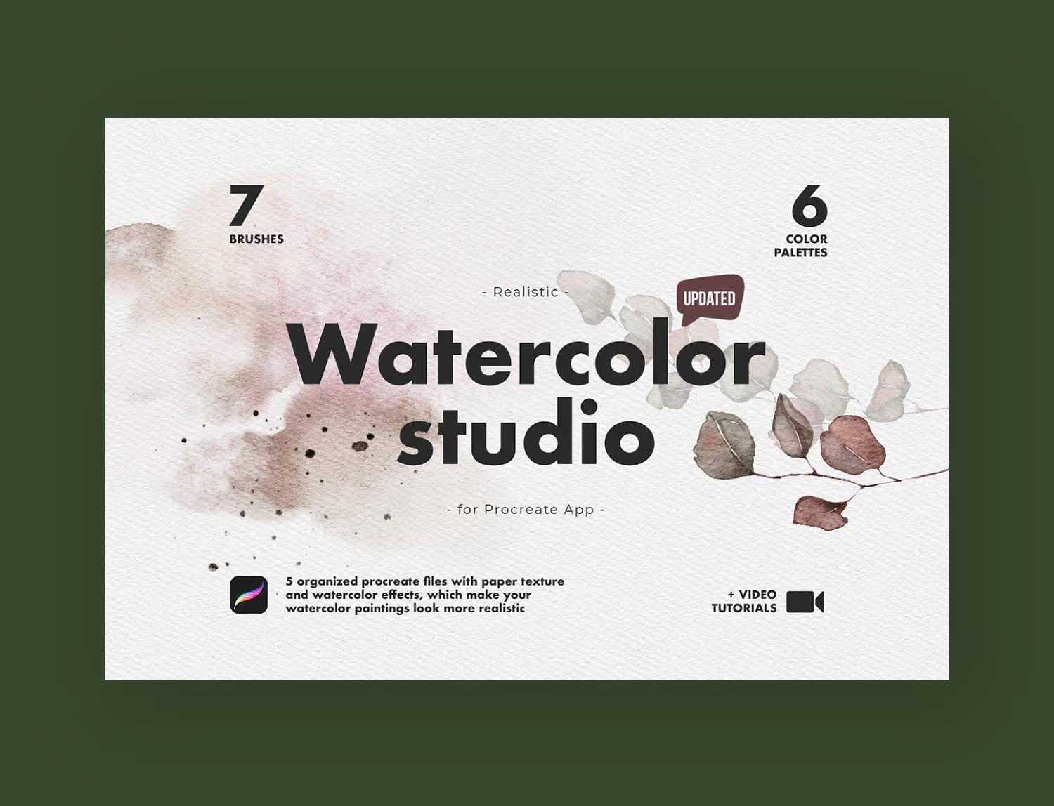 B01 Procreate水彩笔刷ipad纸张纹理色卡套装 Realistic Procreate Watercolor Kit 彩月