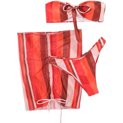 Бюстгальтер-топ, купальник, сексуальный комплект, европейский стиль, на шнурках, 3 предмета