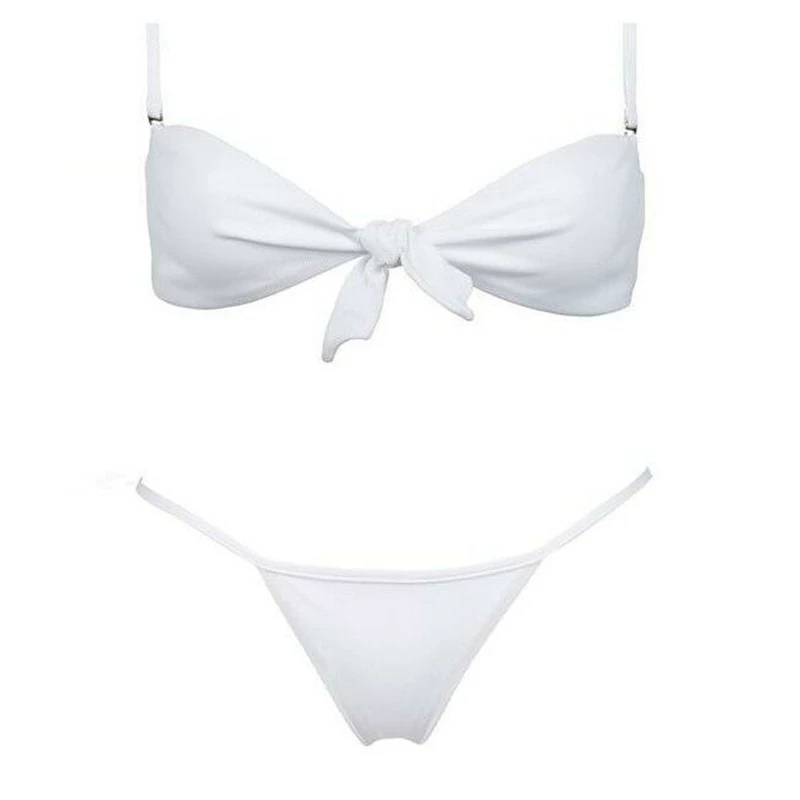 2018 Châu Âu và Hoa Kỳ mới thắt nút bikini màu rắn vải mới nylon nữ áo tắm gợi cảm bikini bãi biển