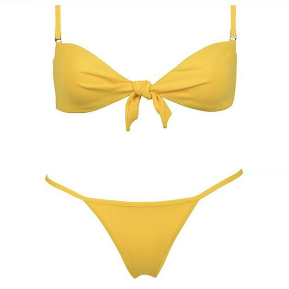 2018 Châu Âu và Hoa Kỳ mới thắt nút bikini màu rắn vải mới nylon nữ áo tắm gợi cảm bikini bãi biển bộ đồ tắm