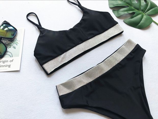 2018 gợi cảm bikini eo cao chia áo tắm nữ sequin bikini màu rắn do boi dep