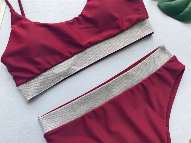 2018 gợi cảm bikini eo cao chia áo tắm nữ sequin bikini màu rắn do boi dep