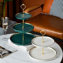 Light and luxurious ceramic Phnom Penh double-decked tray 3-layer snack tray wedding cake tray Birthday Fruit Pan Jewelry show Show