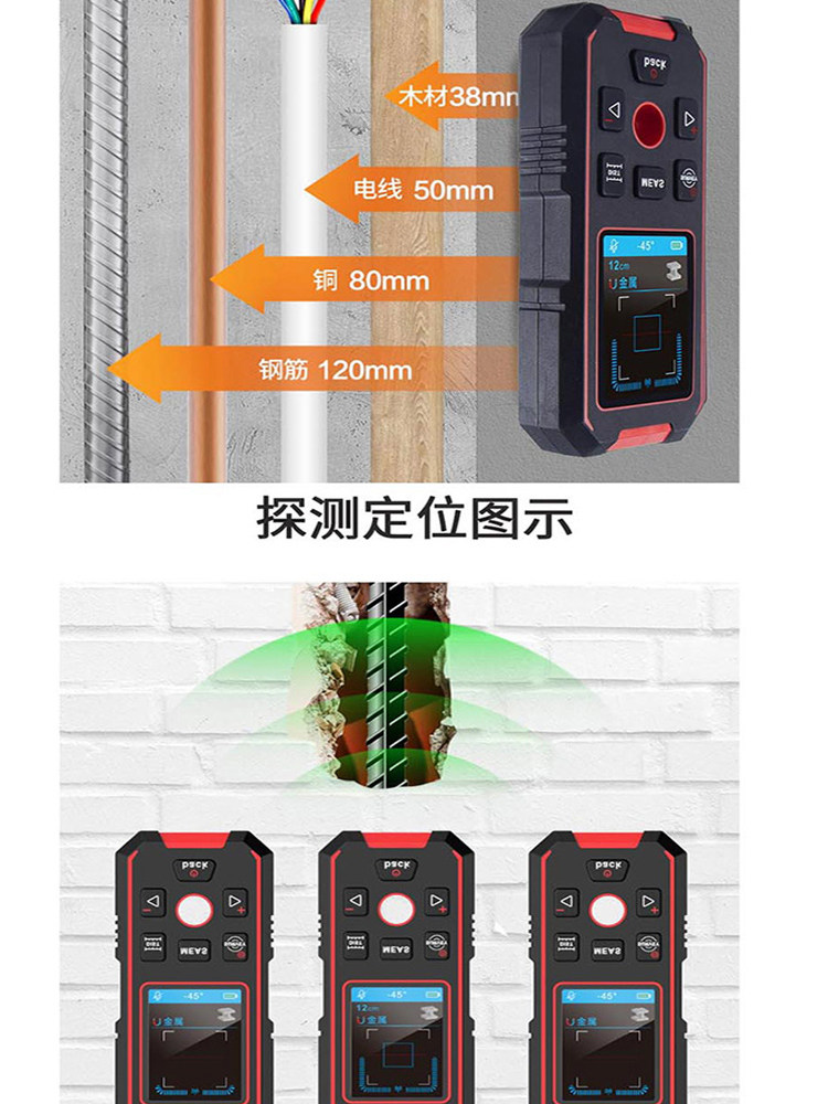 Wall Detector for Finding Pipes, Rebar, and Metal; Scanner for Locating Electrical Wires in Load-Bearing Walls; Dark Wire Detection and Drilling