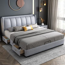 Technology cloth bed master bedroom modern simple small apartment double bed soft bag big bed light luxury Nordic Wood cloth bed