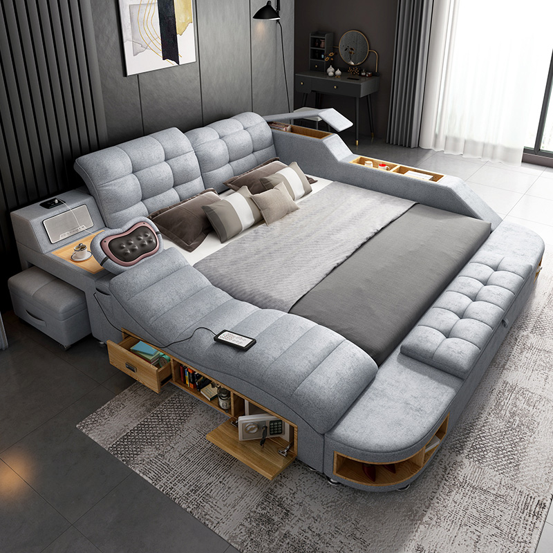 Tatami bed master bedroom modern minimalist intelligent massage fabric bed double double bed multifunctional light luxury technology fabric bed