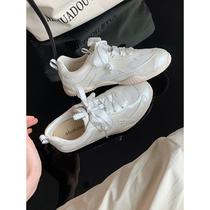 Sheepskin version ~ Genuine leather ballet style pearl virtue training shoes for women versatile breathable mesh sports and casual sneakers Forrest Gump shoes