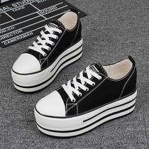 Canvas shoes womens new summer popular black platform shoes womens thick sole centimeter height increasing womens shoes summer