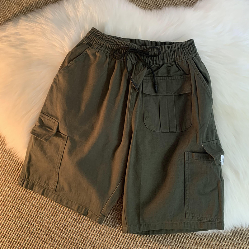 ins overalls shorts men and women Summer new day series Tide Cards Loose big pockets 100 Lap Casual Straight Barrel 50% Pants-Taobao