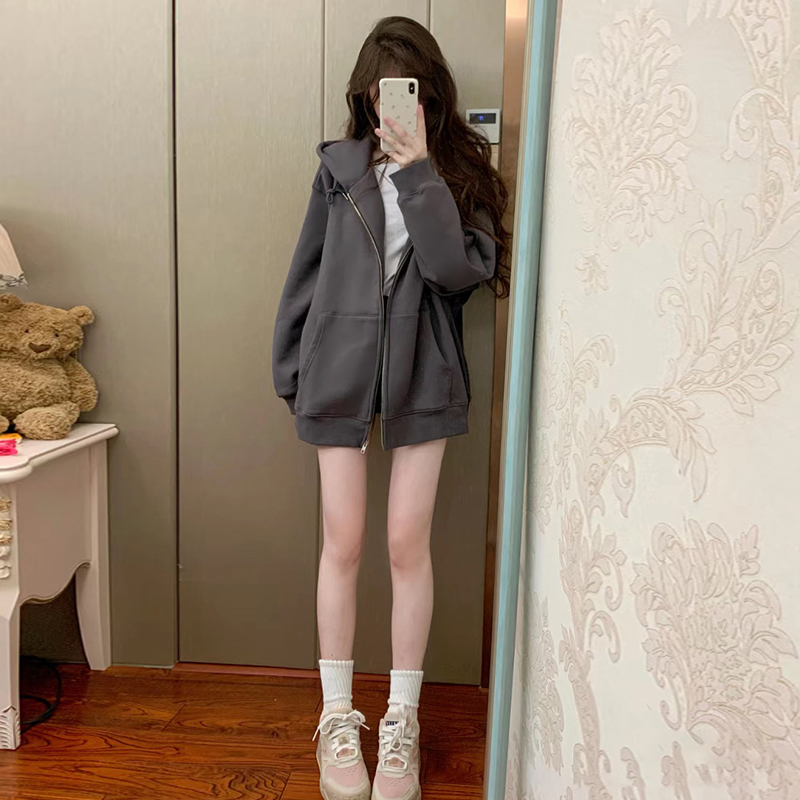 アメリカンレトロフード付きスウェットシャツジャケットレディース春夏2025新作ハイエンドルーズジッパーカーディガン薄手トップス