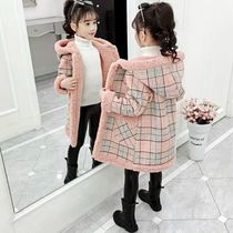 Childrens coat womens autumn and winter new style plus velvet thickened imitation sherpa medium and large girls coat winter thickened spring and autumn fashionable