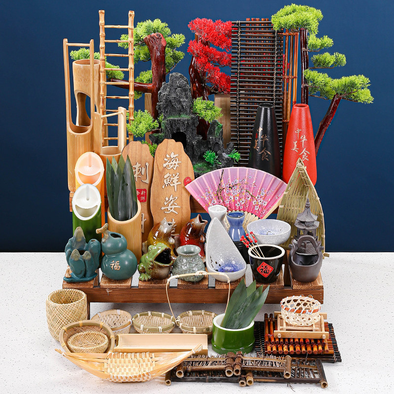 Hanging plate decoration daily disk fittings Samon seafood posture plate dry ice pot floral decoration