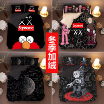 Autumn winter plus suede Chauder boys black bed linen 4 pieces Dormitory Single Beds Crystal Suede COOL THREE PIECES