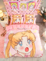 Thickened Crystal Suede Beauty Less Feminine Warrior four pieces of Luna Sweet Teenage Girl College Students Pink Autumn Winter Bed Bedding