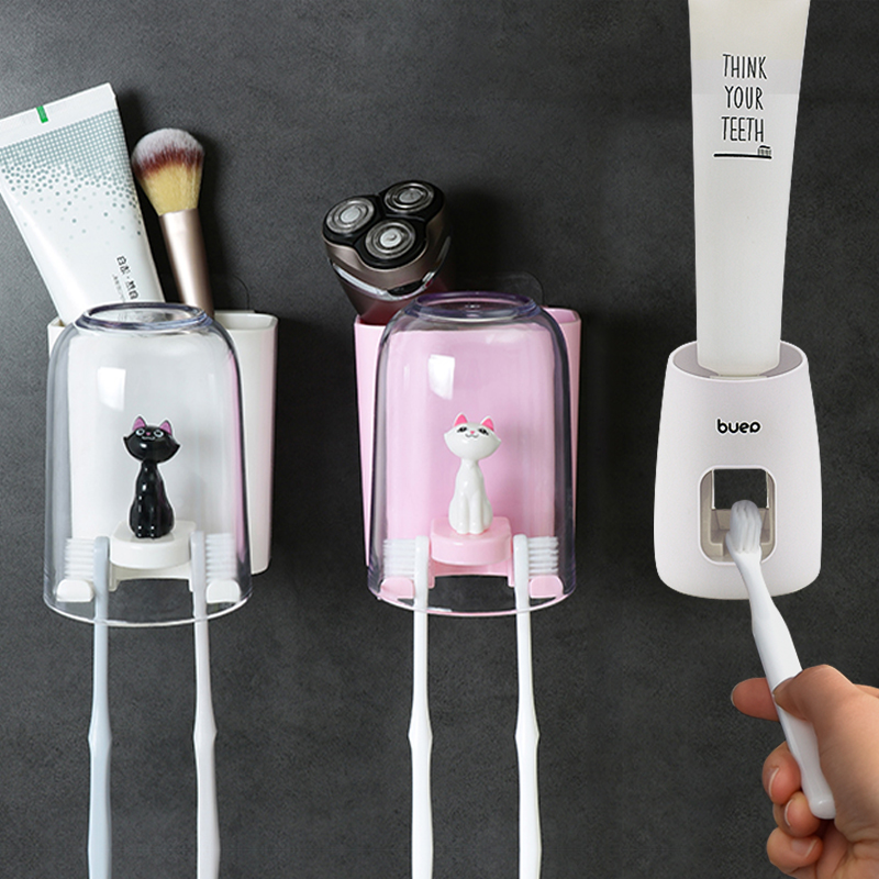 Creative Toothbrush Shelve Free to punch Dressing Room Children Toothbrush Holder Cute Mouthwatering Cup Suit Wall-mounted Tooth Cup
