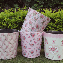 Nordic wind flower garbage can cute home without lid large paper basket leather surface waterproof storage bucket barrel shape