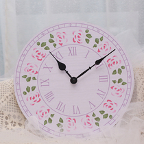 Ins small fresh wooden wall clock creative personality fashion clock small rose hanging watch wall living room decorative clock