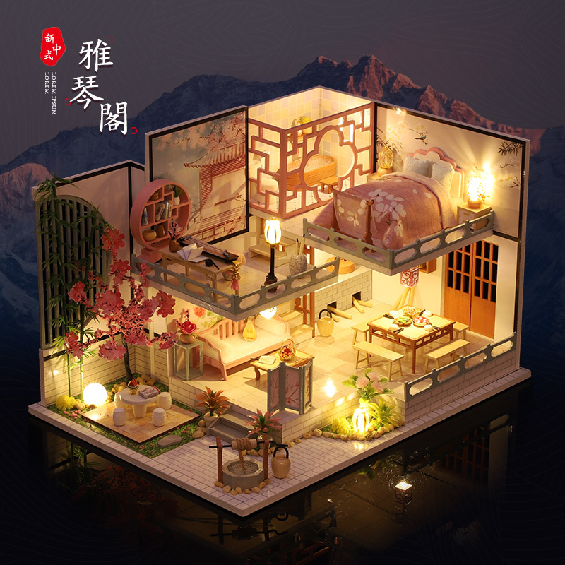 DIY Cabin Loft Villa Handmade House Model Assembly Creative Chinese Style Birthday Gift for Girlfriend
