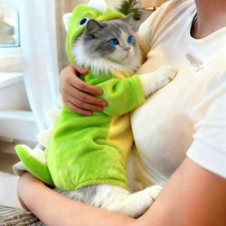 Cat Clothes Devon Rex Ragdoll Anti-Shedding Autumn and Winter Warm Traction Dinosaur Costume Funny Style Small Dog Four-Legged