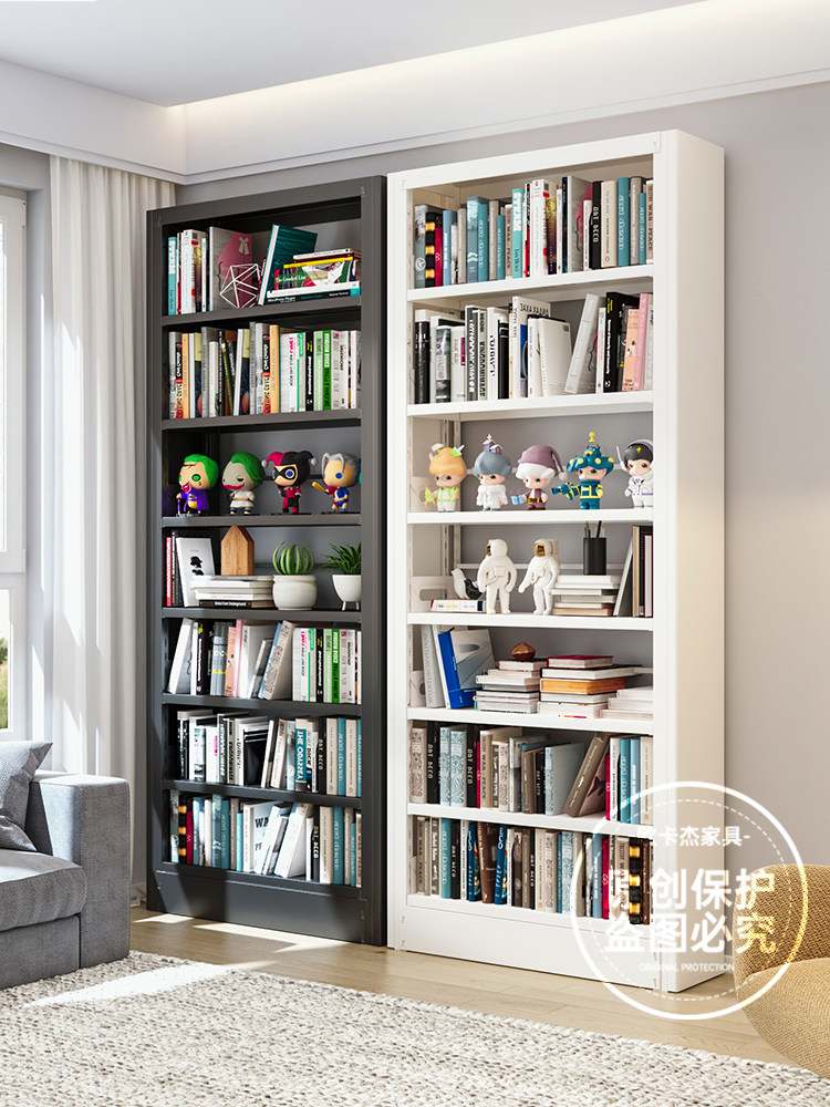 Steel Bookshelf for Home Living Room, Children's Bookcase, Wrought Iron Floor-Standing Storage Rack, Modern Minimalist Library Bookshelf