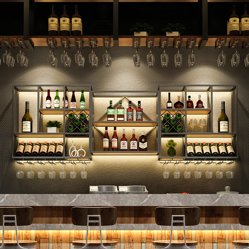 Bar Bar Bar Counter Wine Cabinet Modern Minimalist Iron Art Red Wine Rack Creative Shelve Dining Room Wall-mounted Wine Glass Rack Wine Rack Suspended