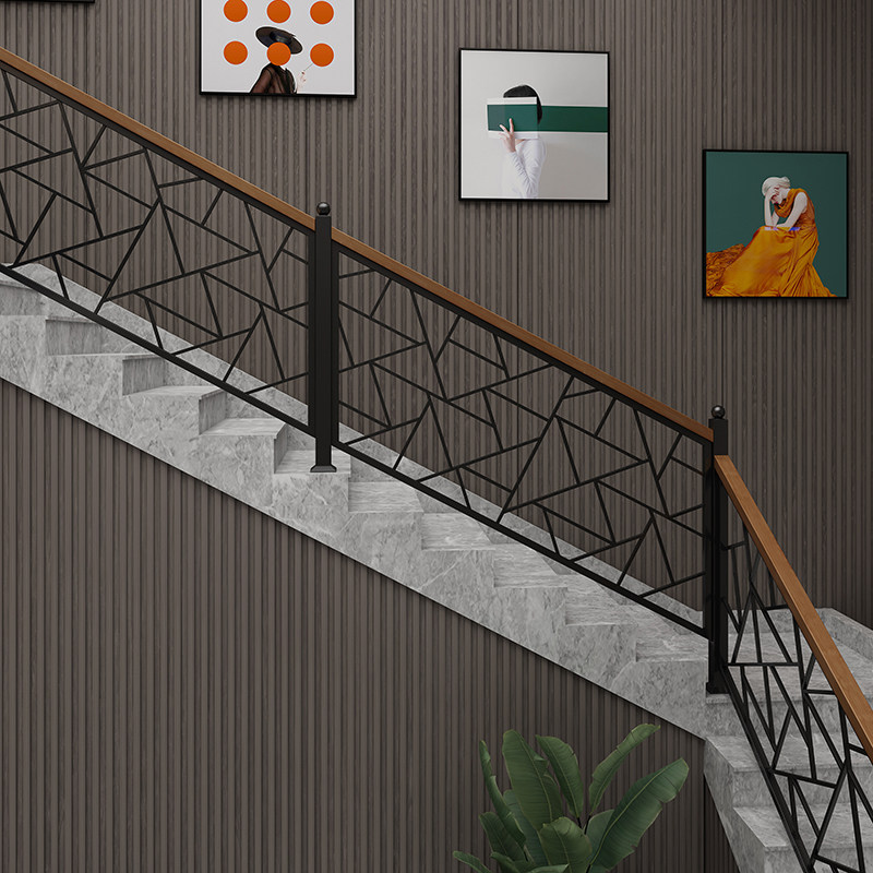 Simple modern wrought iron stair handrail guardrail indoor creative home attic solid wood railing corridor protective fence