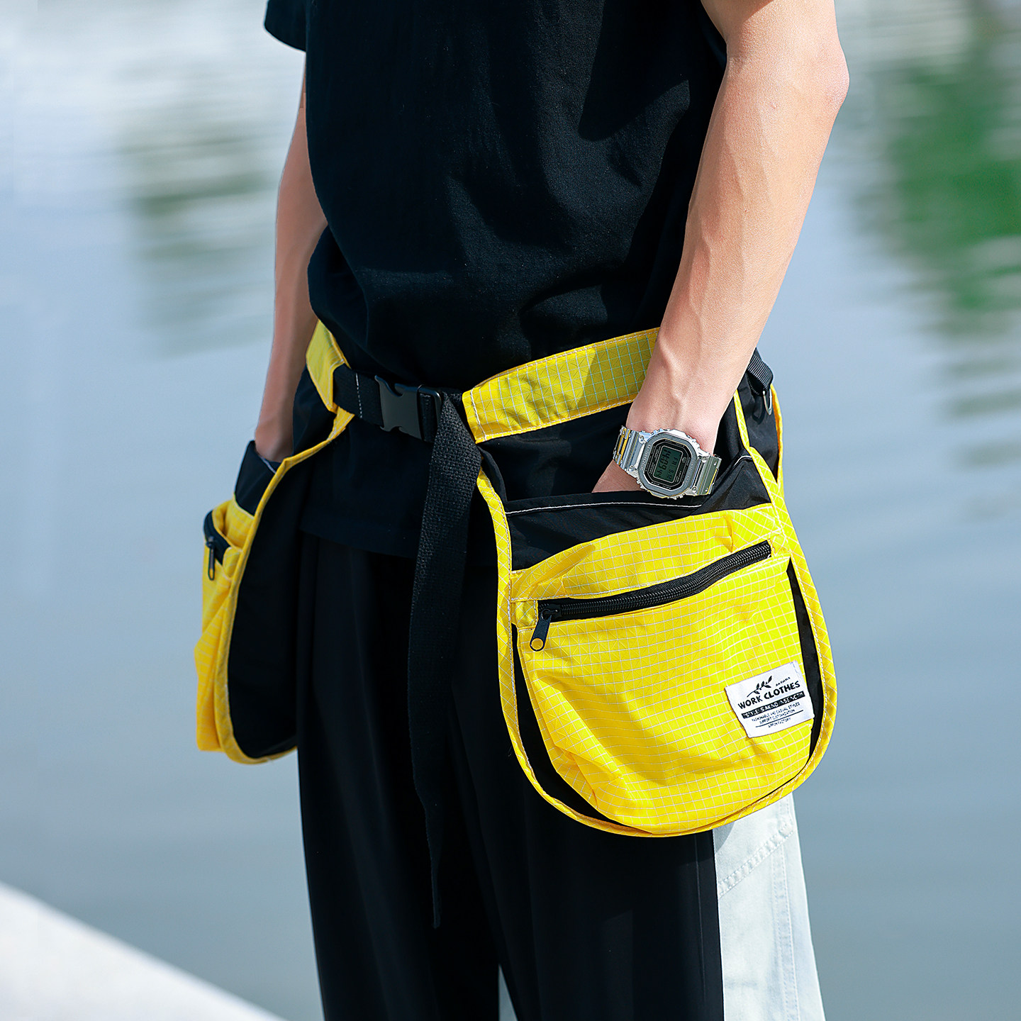 Trendy outdoor multi-functional multi-pocket short apron half