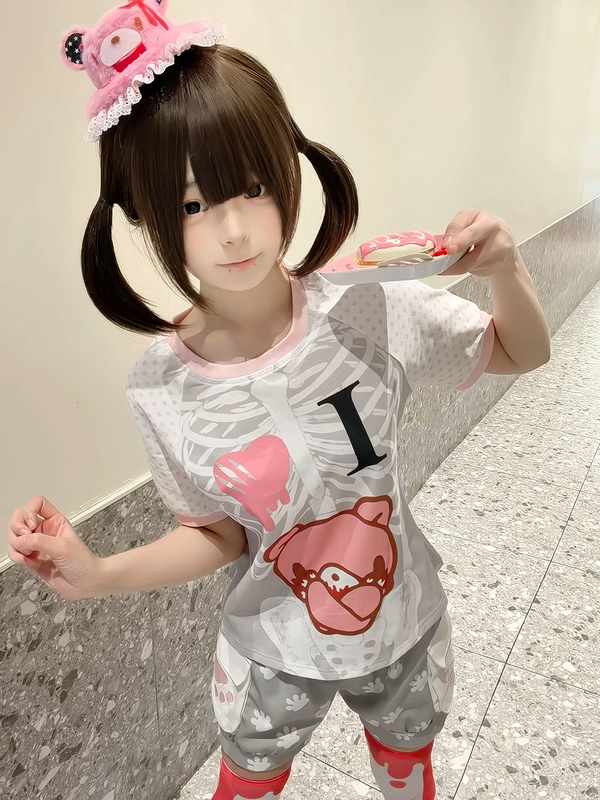 【Meigulu】Cute and Adorable Soft Girl Short-Sleeve Bear Overalls, Long and Short Sleeve Inner Wear
