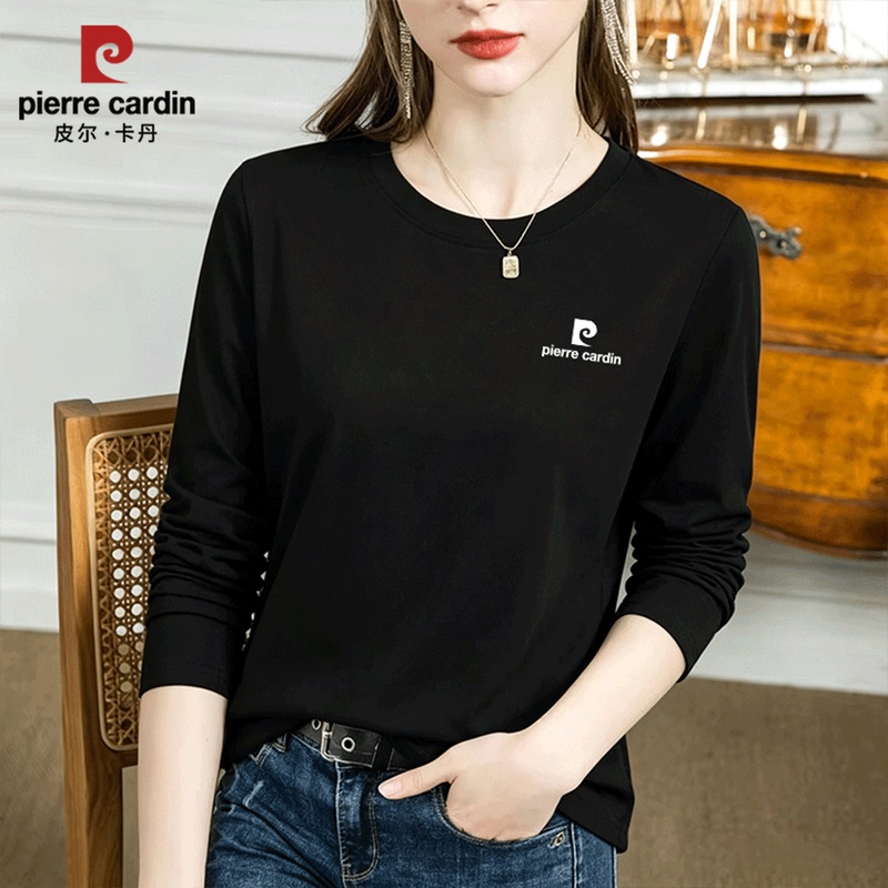 Pierre Cardin High-End Pure Cotton Long-Sleeved T-Shirt for Women 2026 Spring and Autumn Round Neck Breathable Versatile Slimming White Top Pierre Cardin High-End Pure Cotton Long-Sleeved T-Shirt for Women 2026 Spring and Autumn Round Neck Breathable Versatile Slimming White Top
