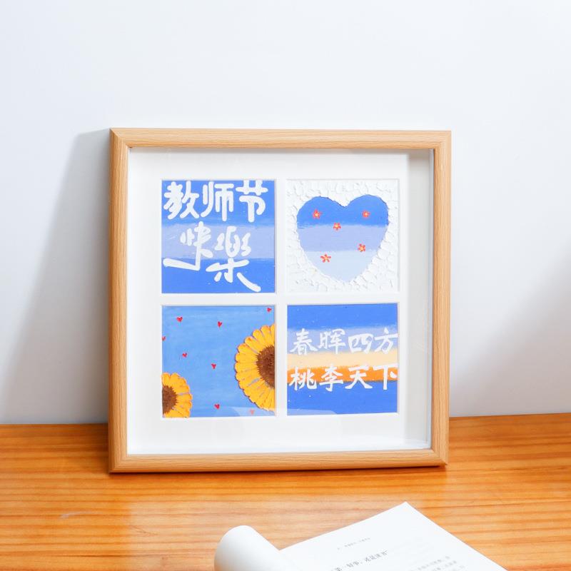 Hand painted oil painting stick paper mounting picture frame square 49 Palace lattice photo frame hollow solid photo frame hanging wall-Taobao