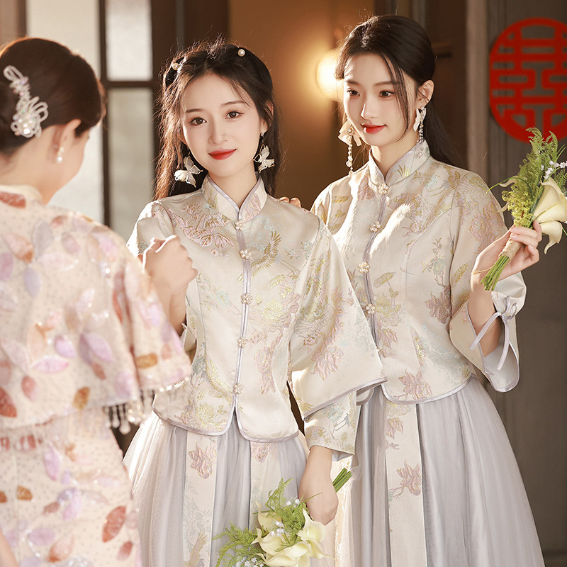 Bridesmaid's Chinese style 2023 Winter new display slim gown small Chinese wind qipao Sister Group Bridesmaid Dress-Taobao