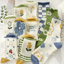 Chaussettes de la version coréenne mi-cylindre Chaosen Cute Flowers 100 séries de jour de jour Printemps saison estivale Chaussettes longues Désodorisants Sports dautomne