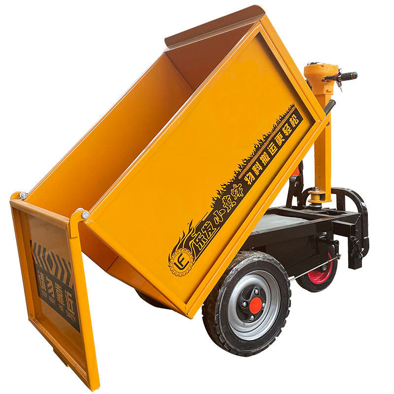 Construction site electric trolley three-wheeled gray bucket truck pulls salad cement feeding truck dump truck breeding manure truck