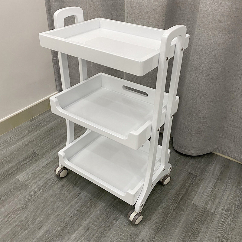High-end Skin Management Tool Car Triple mobile shelve Beauty caramex small cart solid wood medecor with haircut embroidery