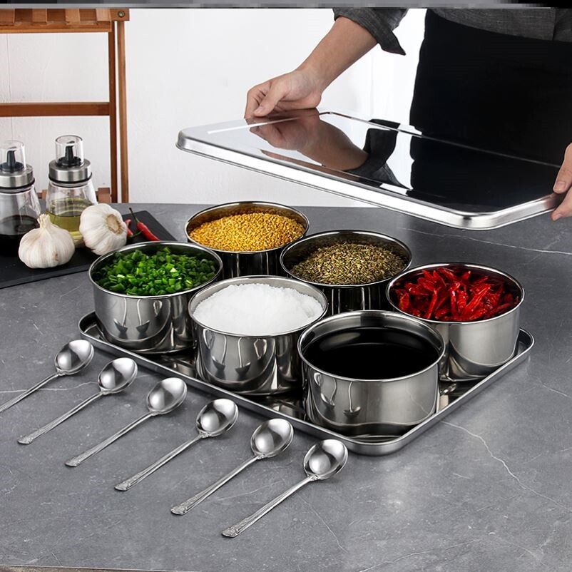 Ice powder ingredient box one multi-grid commercial stainless steel seasoning tank combination set large kitchen side dish storage box