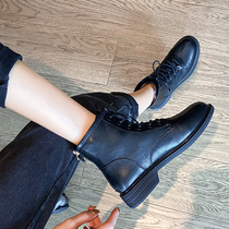 Boots womens 2020 new net red plus velvet booties womens thick heel wild British style Martin boots