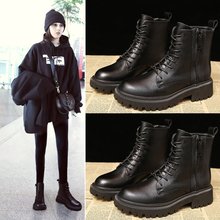 2021年新潮流女鞋平底马丁靴单靴中跟靴