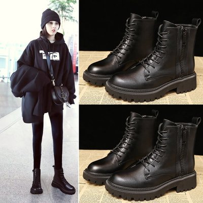 2021年新潮流女鞋平底马丁靴单靴中跟靴