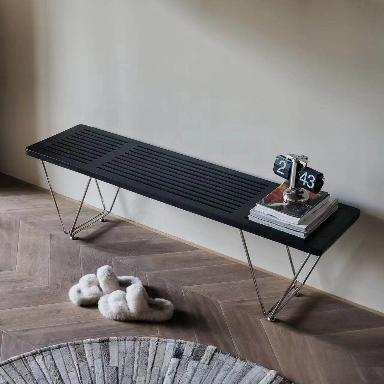 New Products Nordic Solid Wood Strip Bench Retro Home Dining Table Stool Entry Into The House Xuan Guan Changing Shoes Stool Bedroom Cloakroom Tail-Taobao